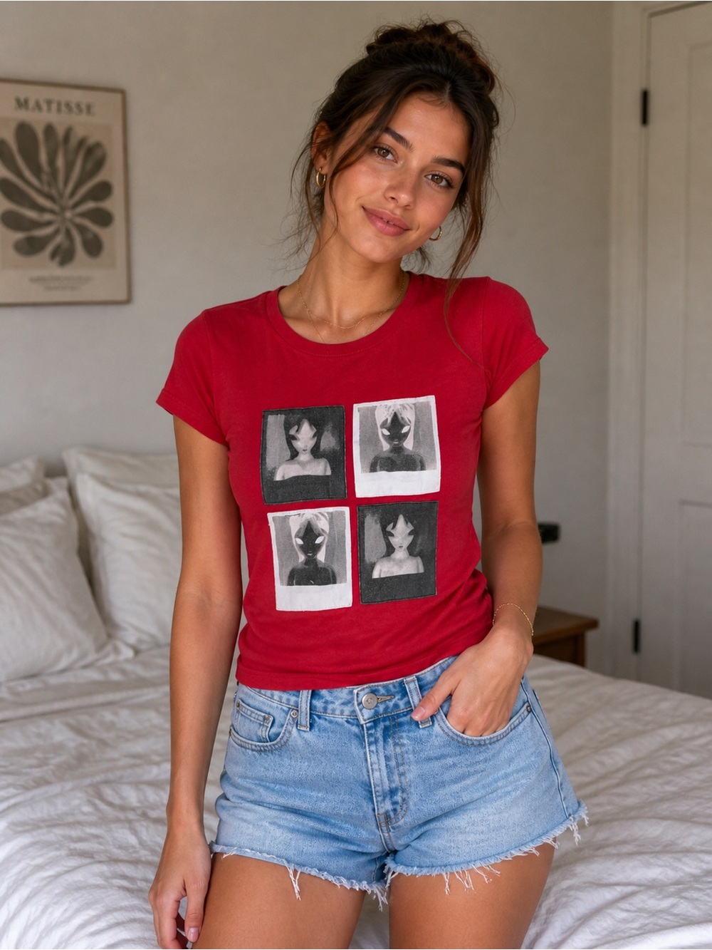 Agnes B. Alien Polaroids Short-Sleeve Red Tee